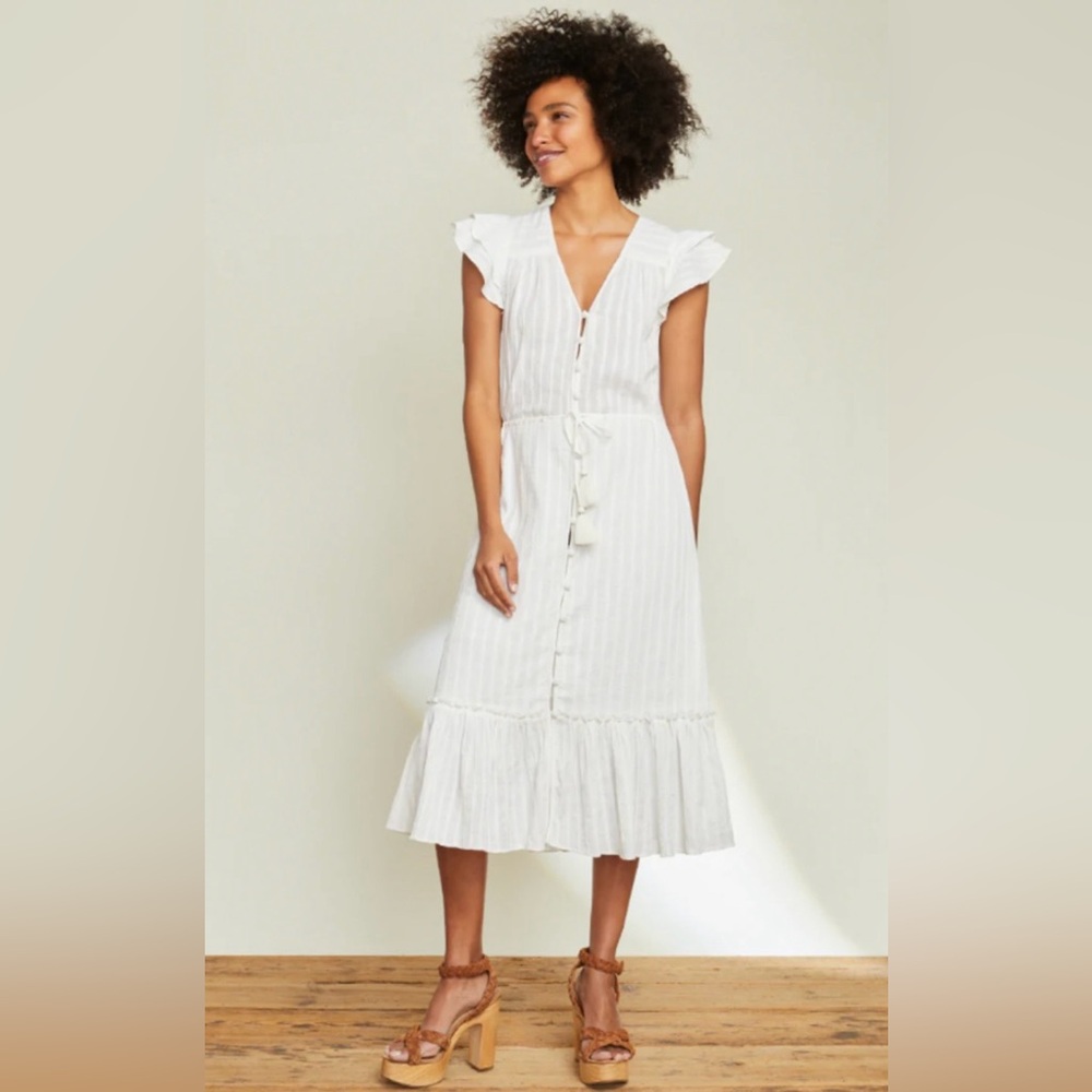 Coastal White Boho Veronica Beard Tinzia Lurex Striped Dress